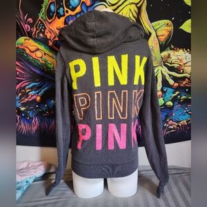 RARE Victorias secret pink sequin yellow orange pink zip up hoodie (size xsmall)